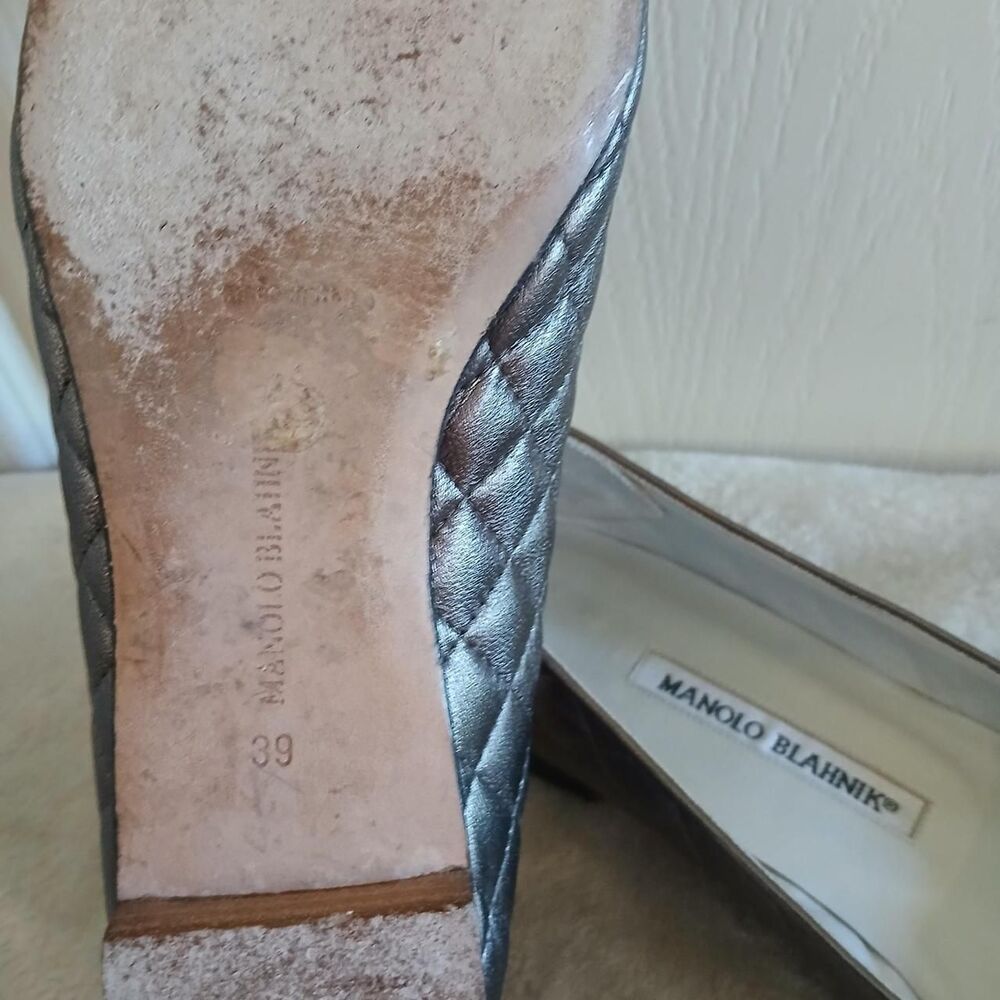 Manolo Blahnik Giungla Silver Quilted Leather Square Toe Ballet Flats 39 Luxury - Picture 8 of 8